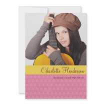 Pink yellow custom photo graduation announcement