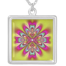 Pink Yellow Fractal Flower Necklace