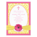 Pink Yellow Gerbera Daisy Baptism Invitation