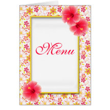 Pink & Yellow Summer Flowers -  Wedding Menu Cards