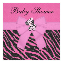 Pink Zebra & Animal Print Faux Glitter Baby Shower Custom Invitations