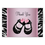 Pink Zebra Baby Girl Shower Thank You Greeting Card