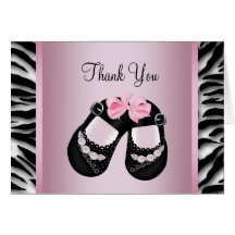 Pink Zebra Baby Girl Shower Thank You Greeting Card