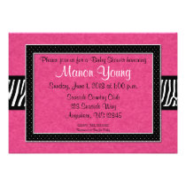 Pink Zebra Baby or Bridal Shower Invitation invitations