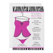 Pink Zebra Lingerie Bridal Shower Invitation