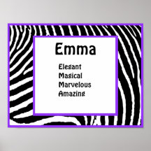 Pink Zebra Name Art Print