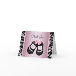 Pink Zebra Pink Black Baby Girl Shower Thank You Greeting Card