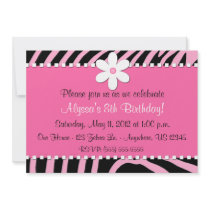 Pink Zebra Print Flower Invitation