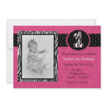 Pink Zebra Print Girls 1st Birthday Invitation