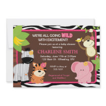 Pink Zebra Print Jungle Baby Shower Invitations