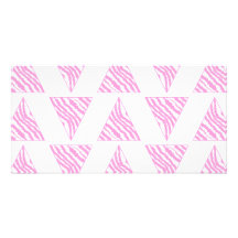 Pink Zebra Print Stripes, in Pattern of Triangles. Personalized Photo Card