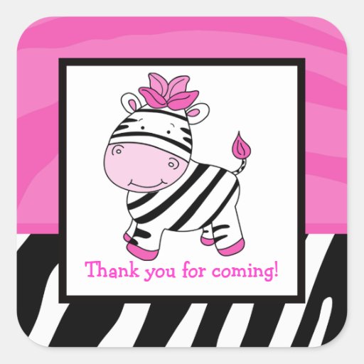 Pink Zebra Square Favour Stickers (6 Large)