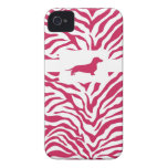 Pink Zebra Stripe w/Dachshund iPhone 4 Case-Mate Case