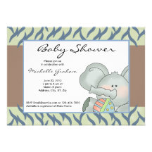 Pink Zebra Striped Baby Elephant Shower Custom Announcement