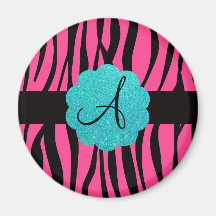 Pink zebra stripes monogram refrigerator magnets