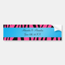 Pink zebra stripes wedding favours bumper sticker