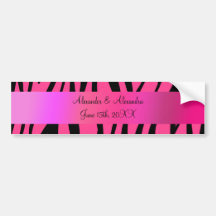 Pink zebra stripes wedding favours bumper stickers