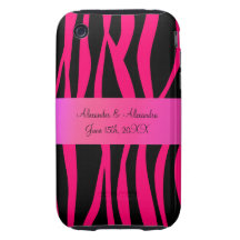 Pink zebra stripes wedding favours tough iPhone 3 cover