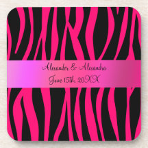 Pink zebra stripes wedding favours coasters