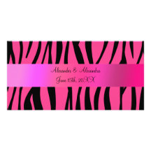 Pink zebra stripes wedding favours personalized photo card