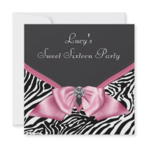 Pink Zebra Sweet 16 Birthday Party Custom Invitation