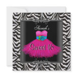 Pink Zebra  Sweet Sixteen 16 Birthday Black Dress Personalized Invites