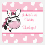 Pink Zebra Valentines Day Hearts Favour Stickers