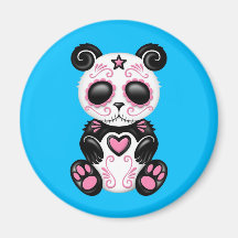 Pink Zombie Sugar Panda on Blue Magnet
