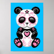 Pink Zombie Sugar Panda on Blue Poster