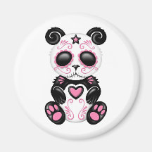 Pink Zombie Sugar Panda on White Fridge Magnet
