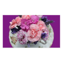 Pinks carnations in teacup business cards