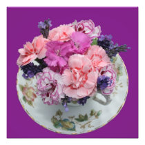 Pinks carnations in teacup photo print