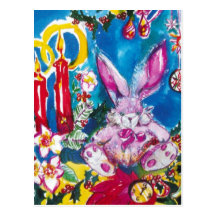 PINKY CHRISTMAS RABBIT POSTCARD