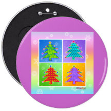 Pins, Buttons - Pop Art Christmas Trees