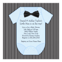 Pinstripe Black Blue Baby Boy Shower Announcement