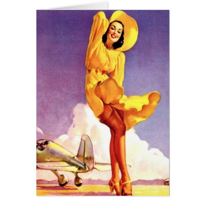 Pinup Girl Dresses on Pinup Girl Artwork  Woman In Yellow At The Airport Holding Her Dress