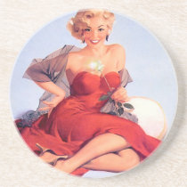 Pinup in Red Dress Coasters