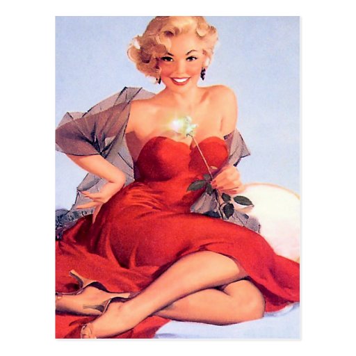 Pinup in Red Dress Post Cards