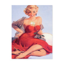 Pinup in Red Dress Post Cards