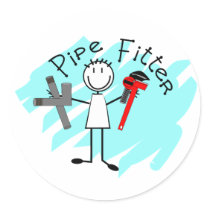 Pipe Fitter Stick Man Round Sticker
