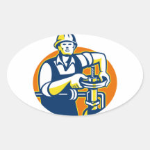 Pipefitter Oil Worker Tighten Pipe Valve Oval Sticker