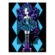 "Piper" Harlequin Teal Dragonfly Fairy Postcard