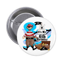 Pirate 6th Birthday t-shirts and Gifts Buttons