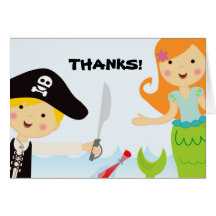 Pirate and Mermaid Party thank you notecard