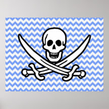 Pirate, Blue Chevron Jolly Roger Print