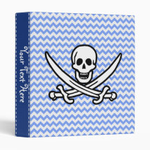 Pirate, Blue Chevron Jolly Roger Vinyl Binder