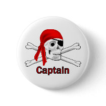 Pirate Captain Skull and Bones Button