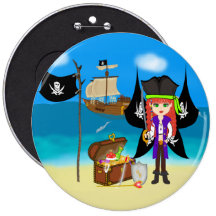Pirate Faery with Ship and Treasure Button