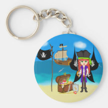 Pirate Faery with Ship and Treasure Keychain