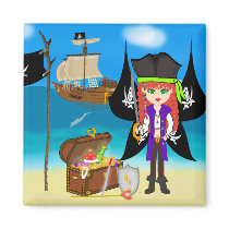 Pirate Faery with Ship and Treasure Magnet